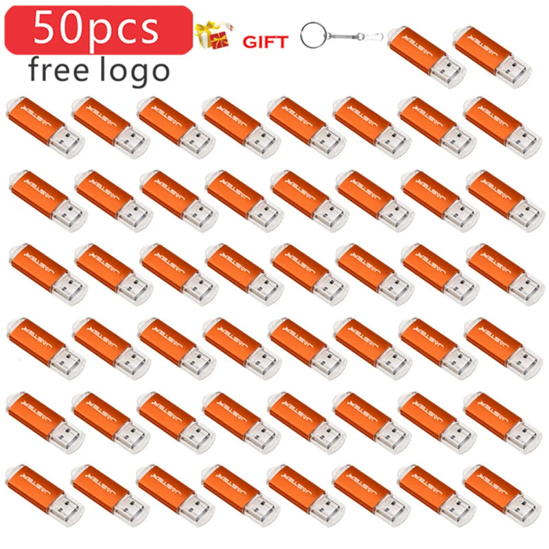 50pcs/LOT Free Logo With Key Chain USB Flash Drive 128GB 64GB 32GB 16GB 8GB 4GB 128M Pendrive 2.0 Fashion 9 Colors U Stick Gifts