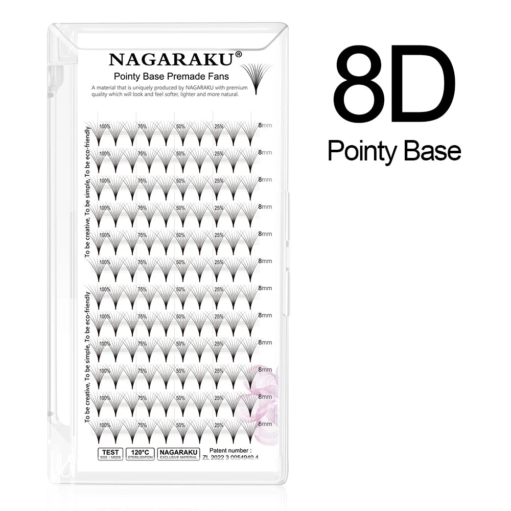 NAGARAKU Sharp Narrow Stem Premade Fans Eyelash Extension 0.07mm 4D-10D 120 Fans Thin Pointy Base Russian Fans Ready Volume