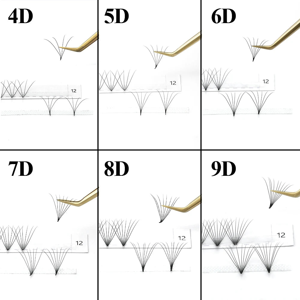NAGARAKU Sharp Narrow Stem Premade Fans Eyelash Extension 0.07mm 4D-10D 120 Fans Thin Pointy Base Russian Fans Ready Volume