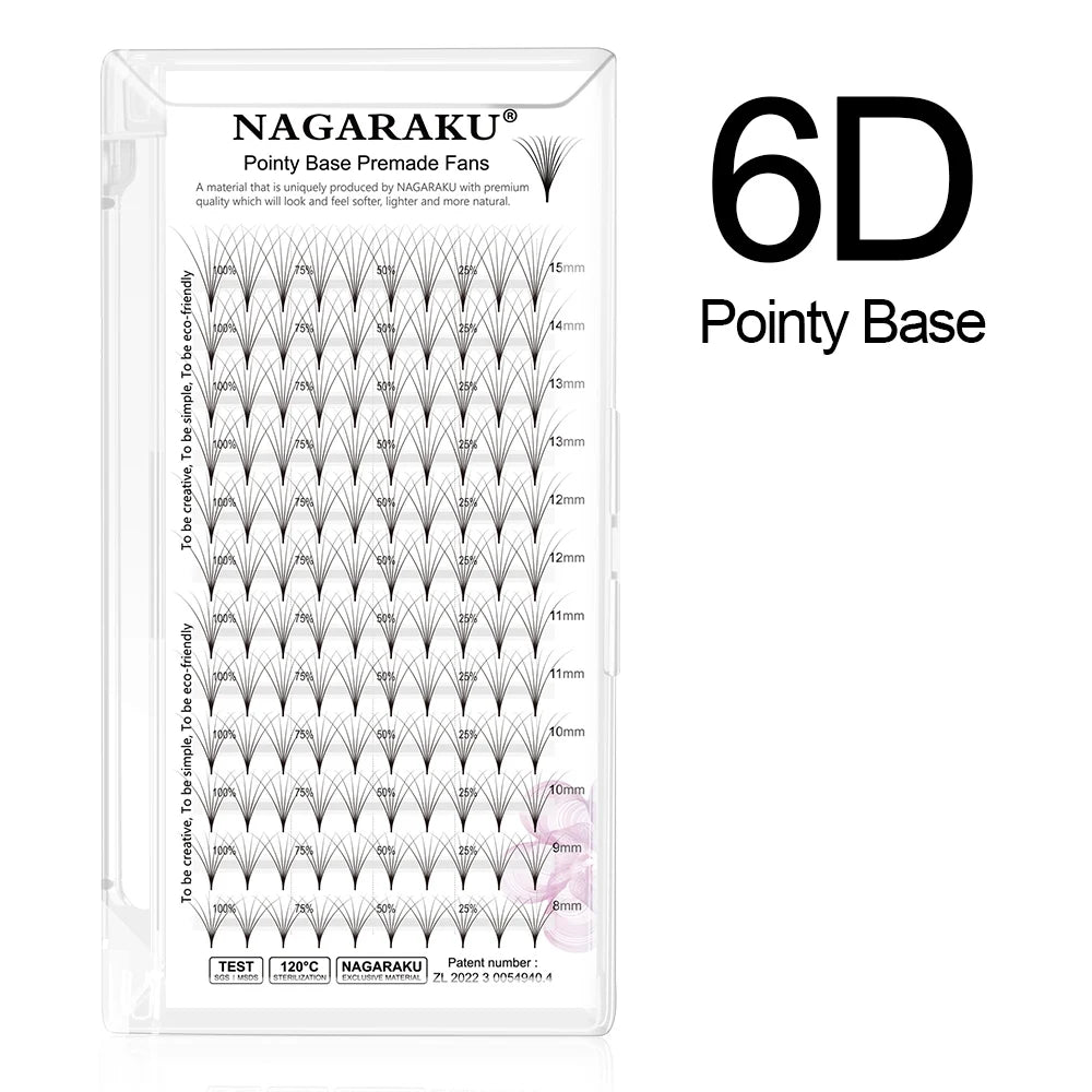 NAGARAKU Sharp Narrow Stem Premade Fans Eyelash Extension 0.07mm 4D-10D 120 Fans Thin Pointy Base Russian Fans Ready Volume