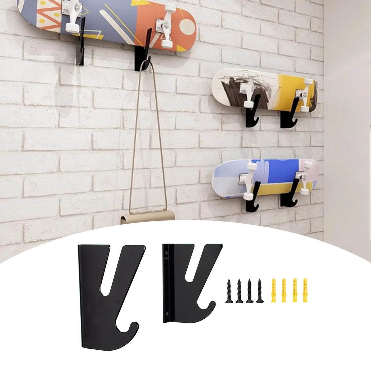 2Pcs Skateboard Wall Mount Organizer Rack Surfboard Acrylic Holder with Hanger Hook Skis Snowboard Stand for Longboard Display
