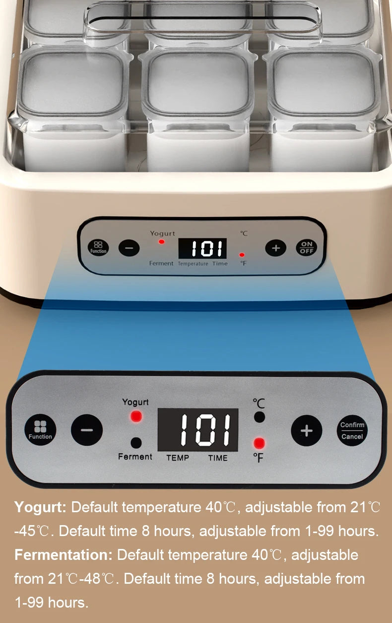 Electric Yogurt Maker 6 Glass Cups Automatic Natto Rice Wine Fermenting Machine Fermenter Sour Milk Pot Temperature Adjustment