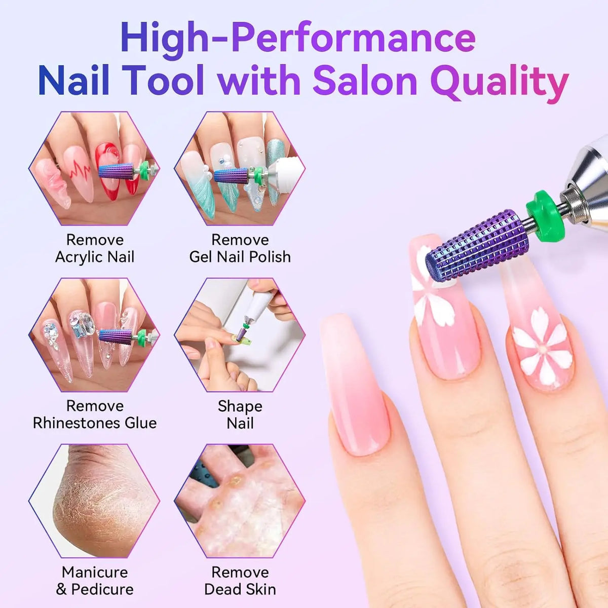Makartt 5-in-1 Nail Drill Bits - 3/32" Shank Tungsten Carbide Tapered Bit for Fast Removal of Acrylic Nails, Hard Gel & Cuticles