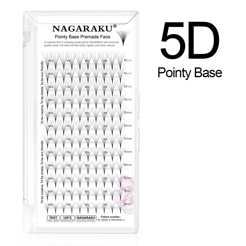 NAGARAKU Sharp Narrow Stem Premade Fans Eyelash Extension 0.07mm 4D-10D 120 Fans Thin Pointy Base Russian Fans Ready Volume
