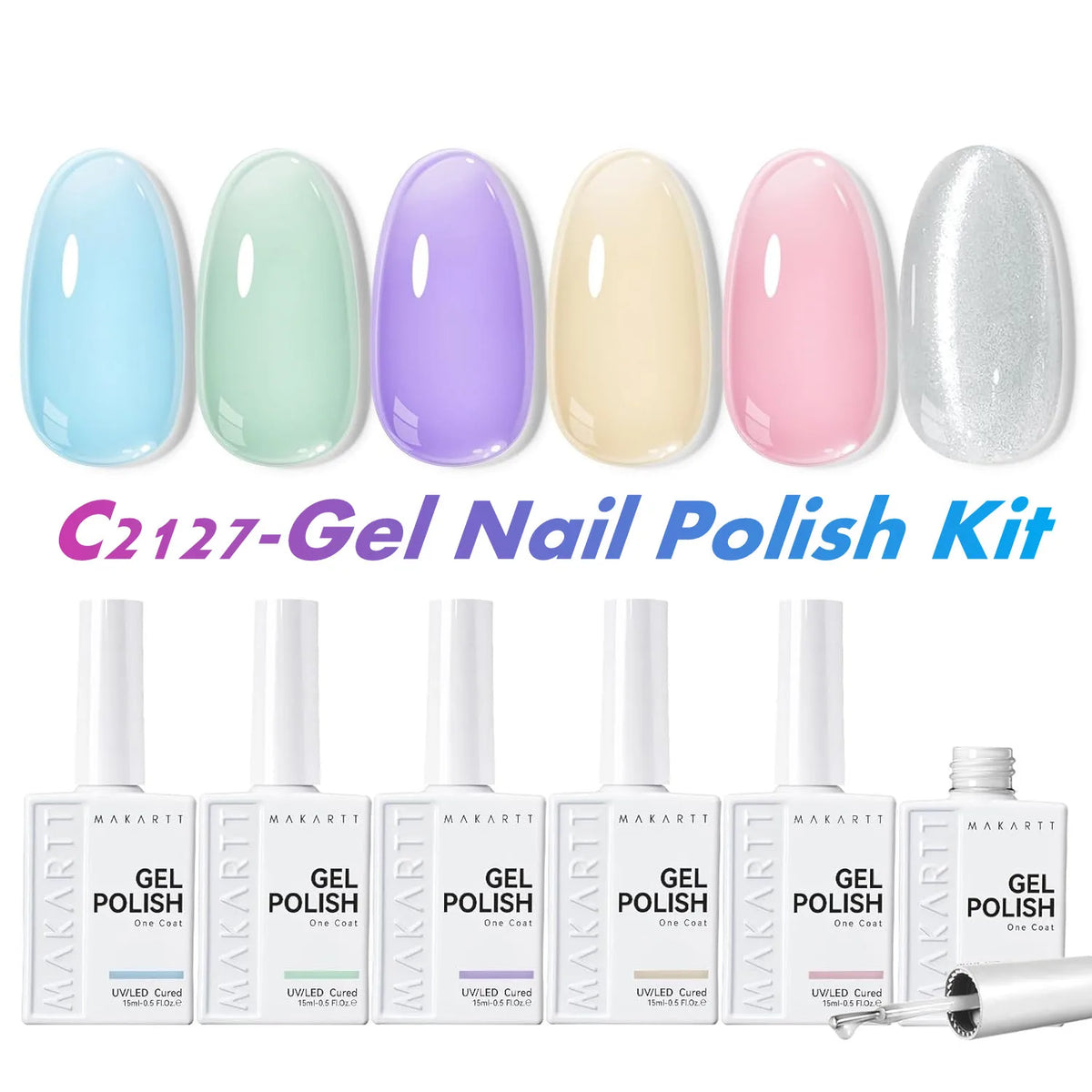 Makartt Pearl Gel Nail Polish Set 15ml One N'Done 6 Colors Shimmer Mermaid Glitter UV Gel Polish Soak Off High-Gloss Manicure