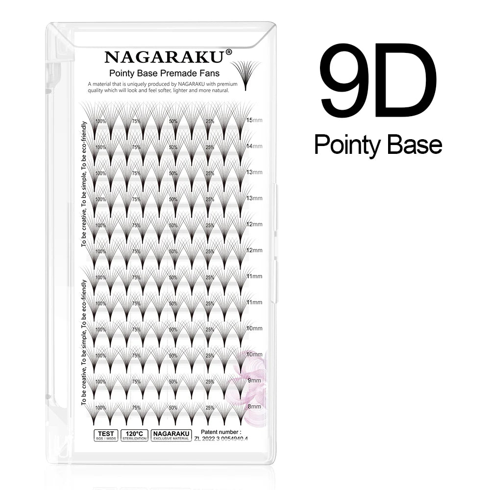 NAGARAKU Sharp Narrow Stem Premade Fans Eyelash Extension 0.07mm 4D-10D 120 Fans Thin Pointy Base Russian Fans Ready Volume