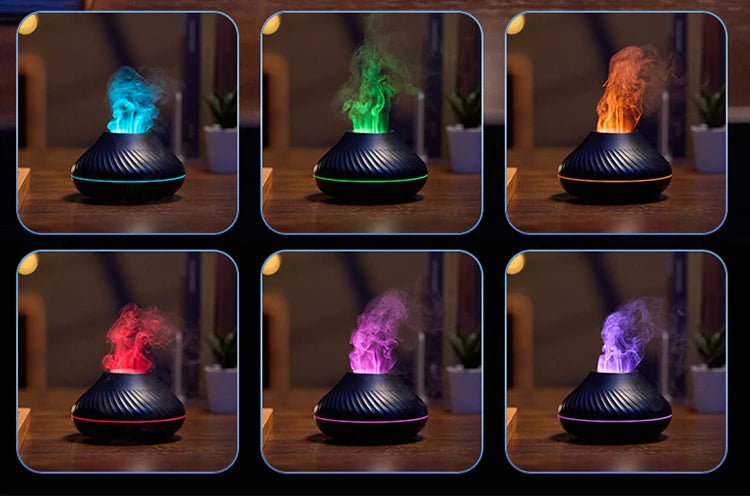 Colorful Flame Aromatherapy Humidifier Cool Mist Maker 130ml USB Essential Oil Aroma Diffuser for Home Bedroom Office Hotel
