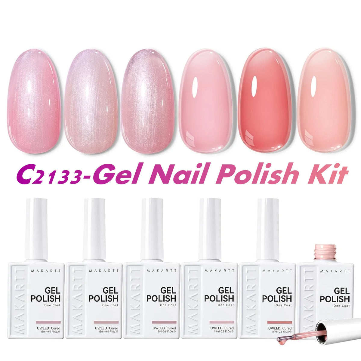 Makartt Pearl Gel Nail Polish Set 15ml One N'Done 6 Colors Shimmer Mermaid Glitter UV Gel Polish Soak Off High-Gloss Manicure