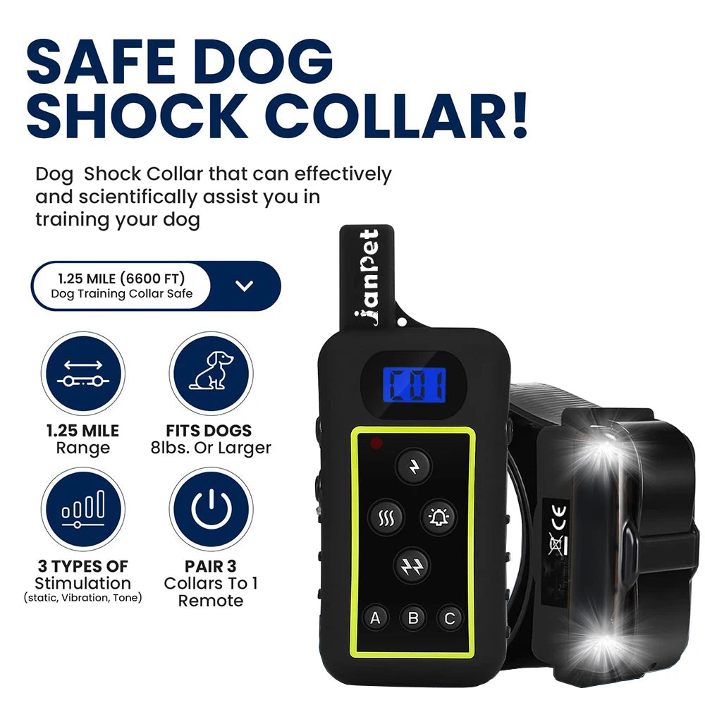 JanPet Shock Collars for Dog Hunting Training Remote Control 2000M Waterproof Electronic Dog Training Collar for All Size Dogs