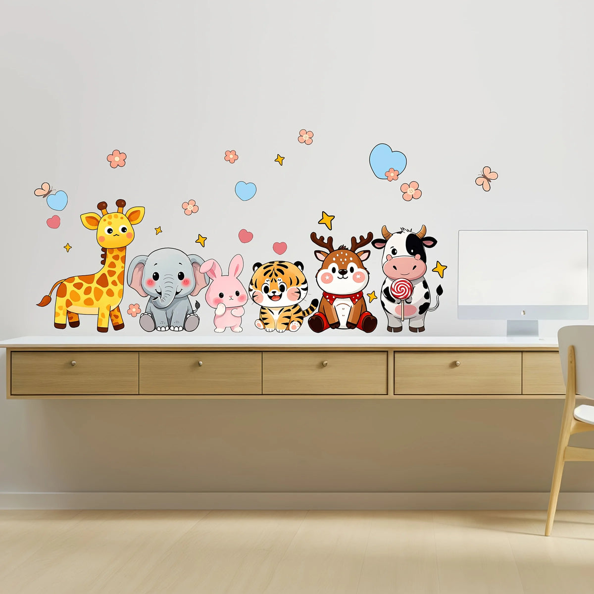 1Pc New Cute Little Animal Paradise Wall Sticker, Self-Adhesive Pvc Home Decoration Sticker, Suitable for Glass, Refrigerator, Cabinets, Living Room, Bedroom, Dining Room, Bathroom, Entryway, Doors and Windows, and Wall Decal