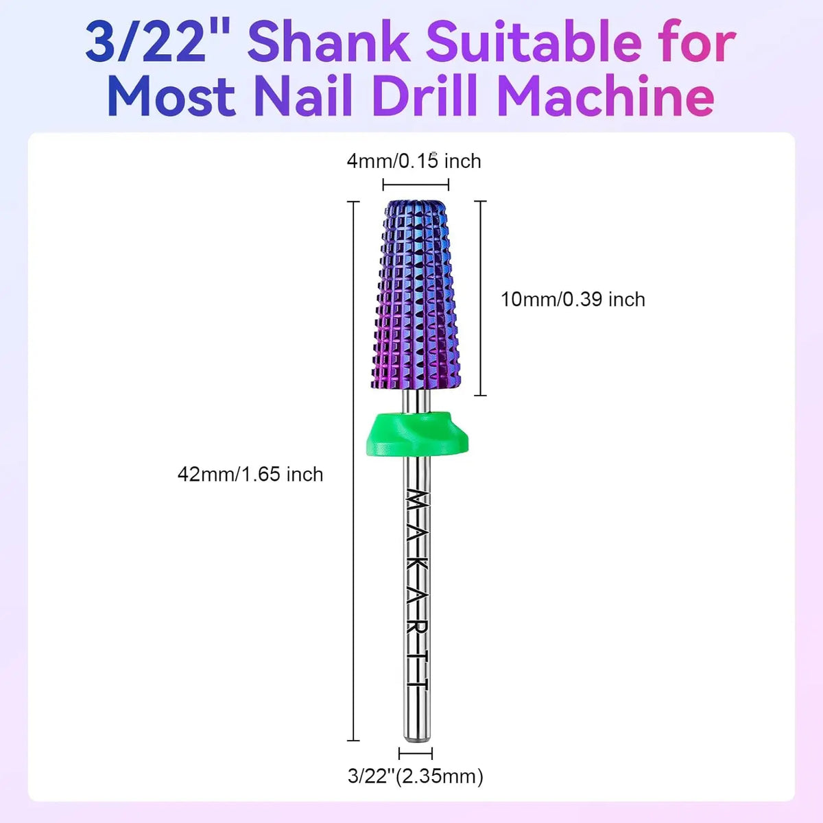 Makartt 5-in-1 Nail Drill Bits - 3/32" Shank Tungsten Carbide Tapered Bit for Fast Removal of Acrylic Nails, Hard Gel & Cuticles