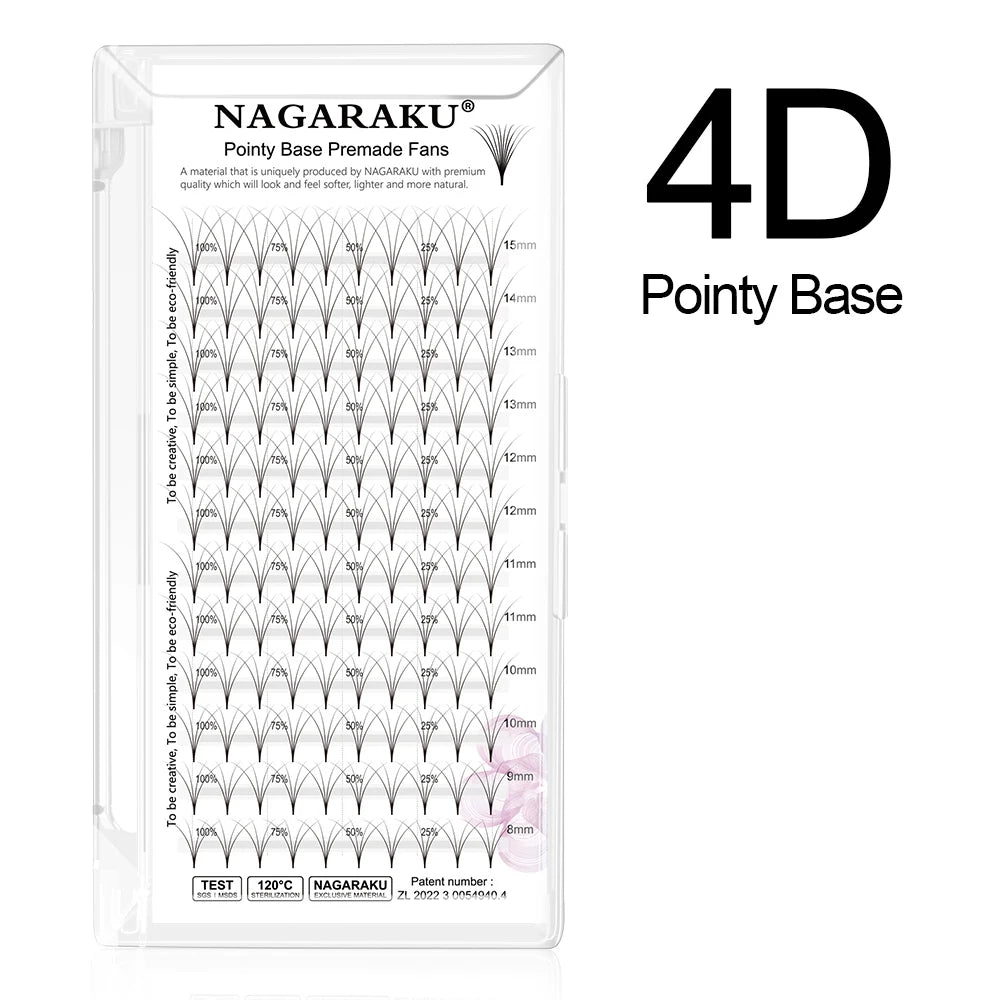 NAGARAKU Sharp Narrow Stem Premade Fans Eyelash Extension 0.07mm 4D-10D 120 Fans Thin Pointy Base Russian Fans Ready Volume
