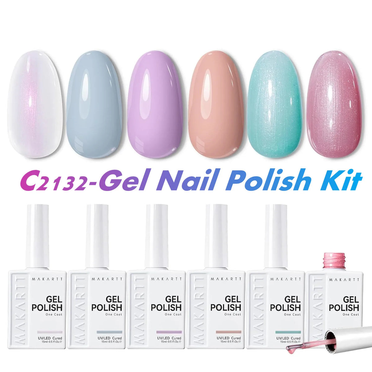 Makartt Pearl Gel Nail Polish Set 15ml One N'Done 6 Colors Shimmer Mermaid Glitter UV Gel Polish Soak Off High-Gloss Manicure