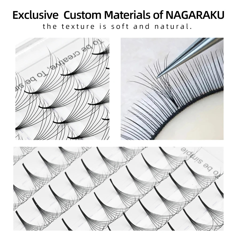 NAGARAKU Sharp Narrow Stem Premade Fans Eyelash Extension 0.07mm 4D-10D 120 Fans Thin Pointy Base Russian Fans Ready Volume
