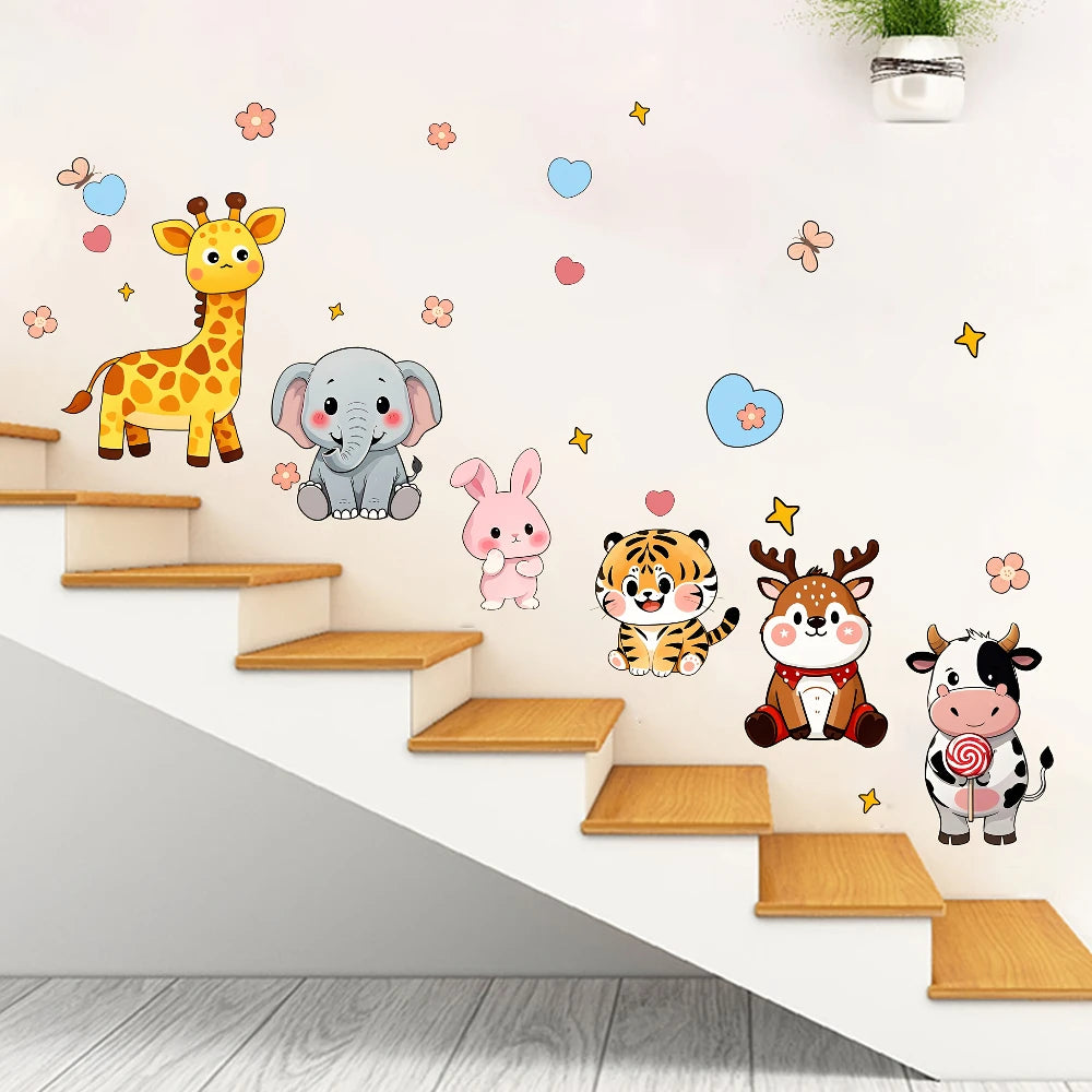 1Pc New Cute Little Animal Paradise Wall Sticker, Self-Adhesive Pvc Home Decoration Sticker, Suitable for Glass, Refrigerator, Cabinets, Living Room, Bedroom, Dining Room, Bathroom, Entryway, Doors and Windows, and Wall Decal