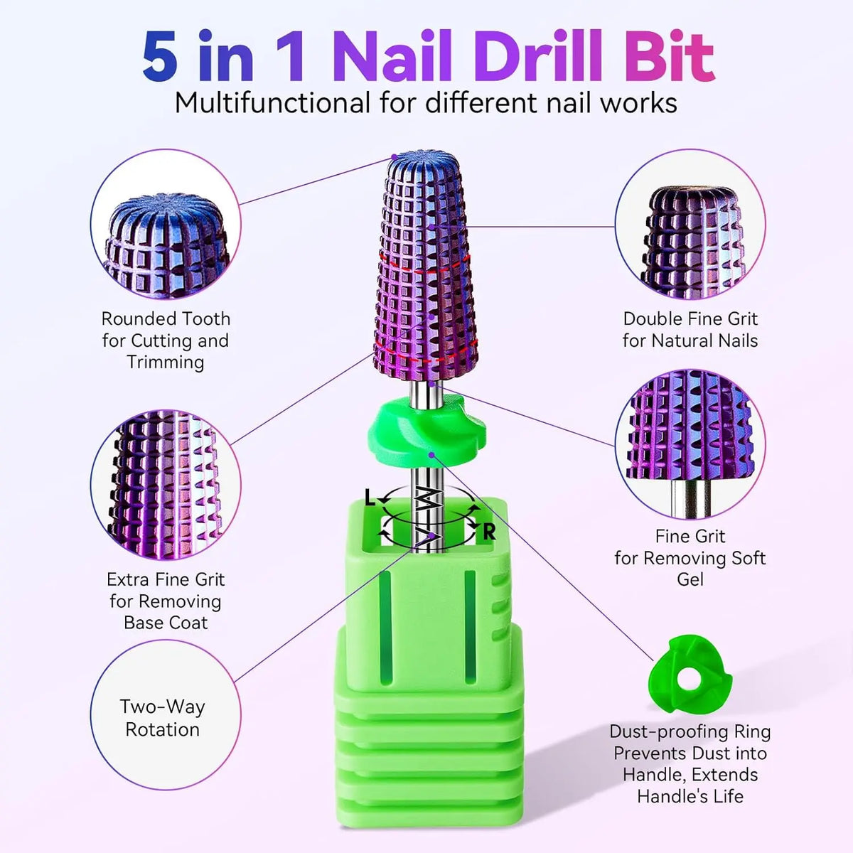 Makartt 5-in-1 Nail Drill Bits - 3/32" Shank Tungsten Carbide Tapered Bit for Fast Removal of Acrylic Nails, Hard Gel & Cuticles