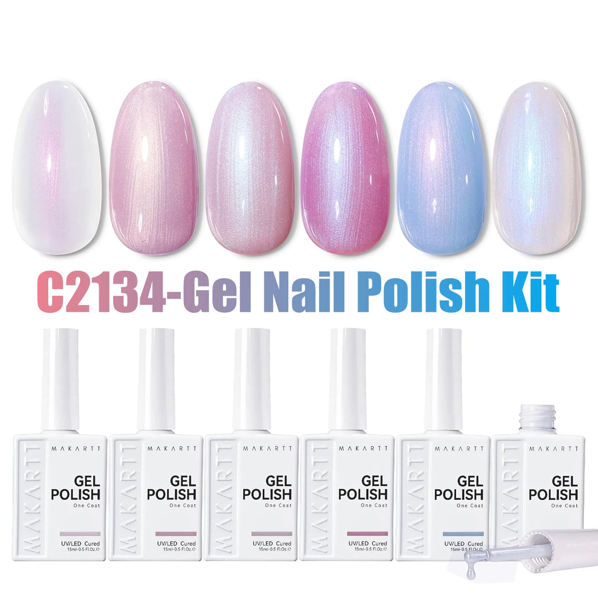 Makartt Pearl Gel Nail Polish Set 15ml One N'Done 6 Colors Shimmer Mermaid Glitter UV Gel Polish Soak Off High-Gloss Manicure