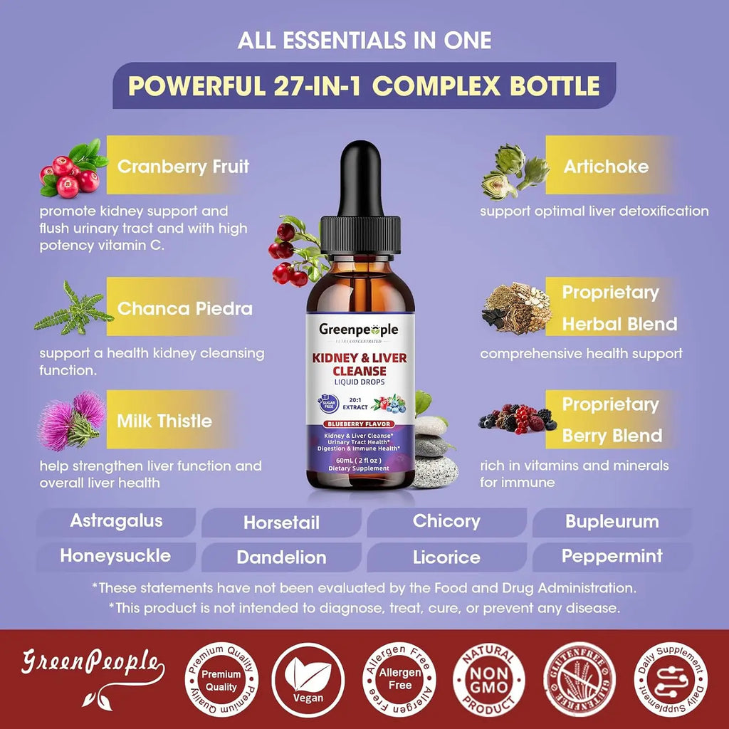 100 Natural 1000mg Cranberry Extract Kidney and Liver Cleansing Drops Urinary & Bladder Health Support