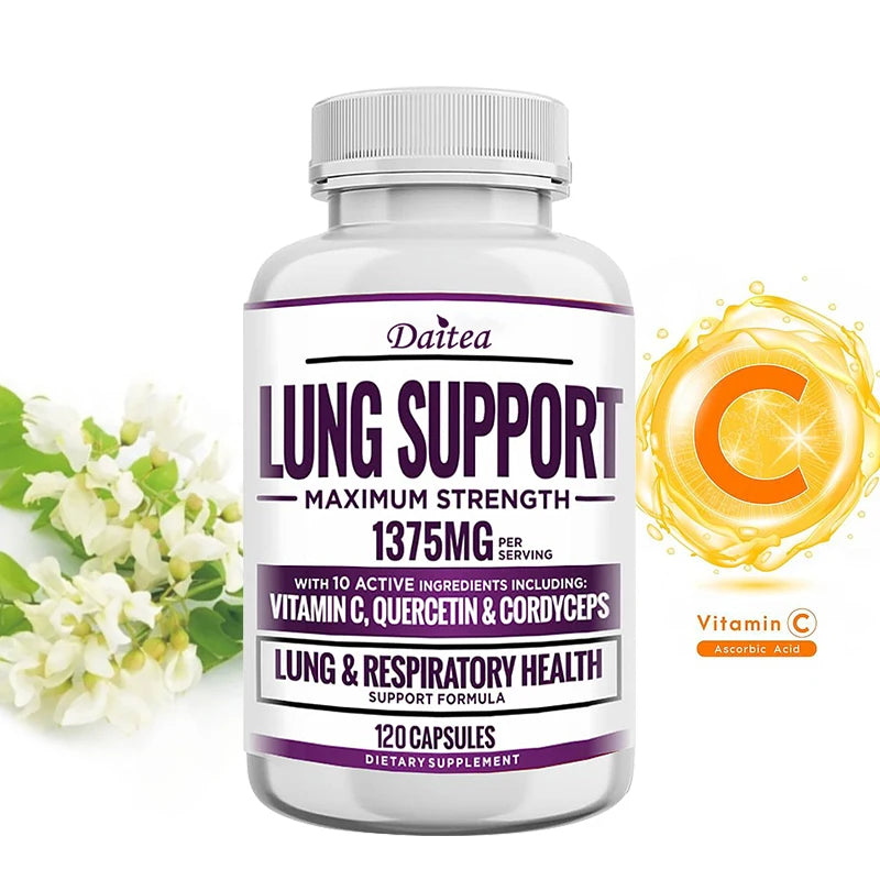 Lung Support Supplement for Lung Cleanse & Detox, with Quercetin Bromelain Vitamin C & Cordyceps for Lung, Respiratory Support
