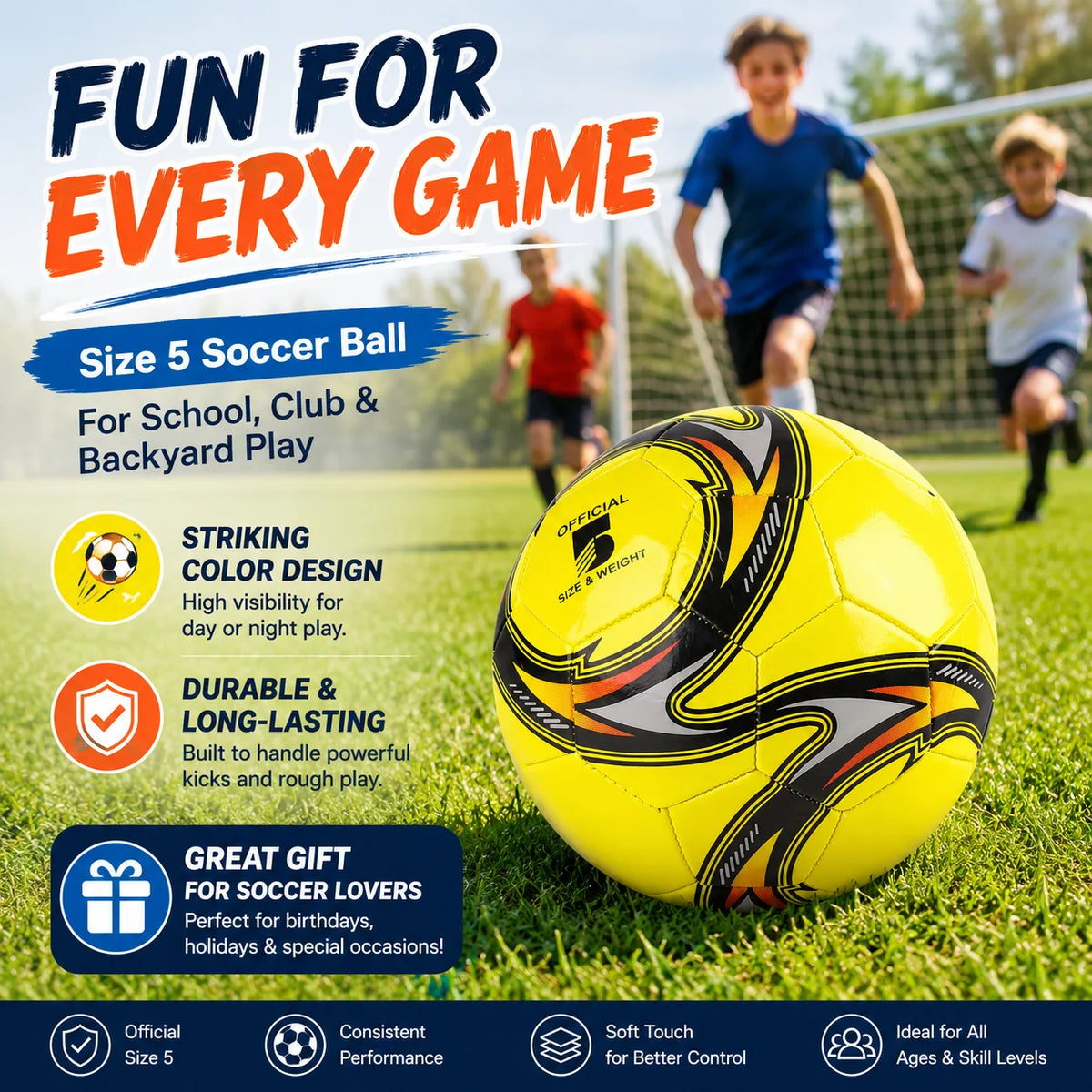 1PC Soccer Ball Size 3 4 5 Football for Outdoor Training Practice Team Sports Backyard Games