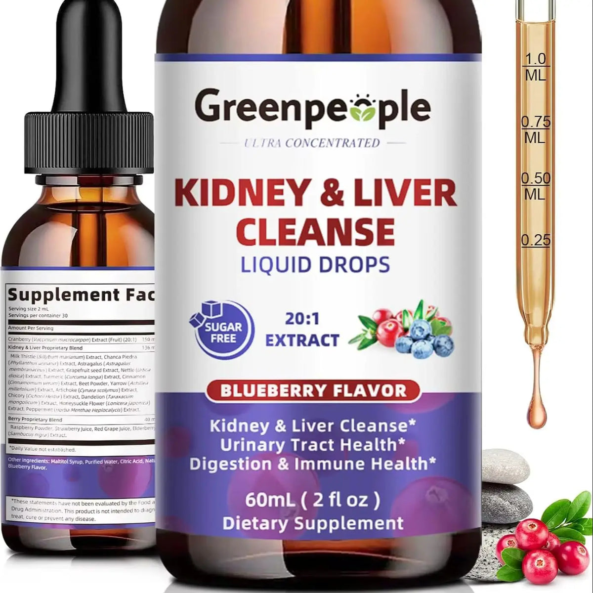 100 Natural 1000mg Cranberry Extract Kidney and Liver Cleansing Drops Urinary & Bladder Health Support