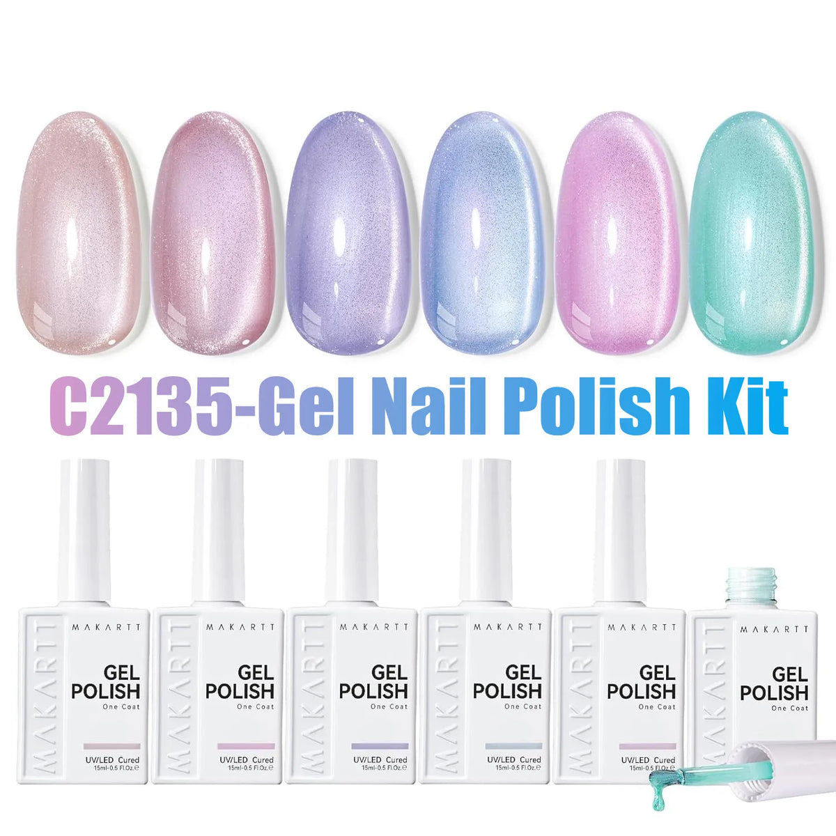 Makartt Pearl Gel Nail Polish Set 15ml One N'Done 6 Colors Shimmer Mermaid Glitter UV Gel Polish Soak Off High-Gloss Manicure