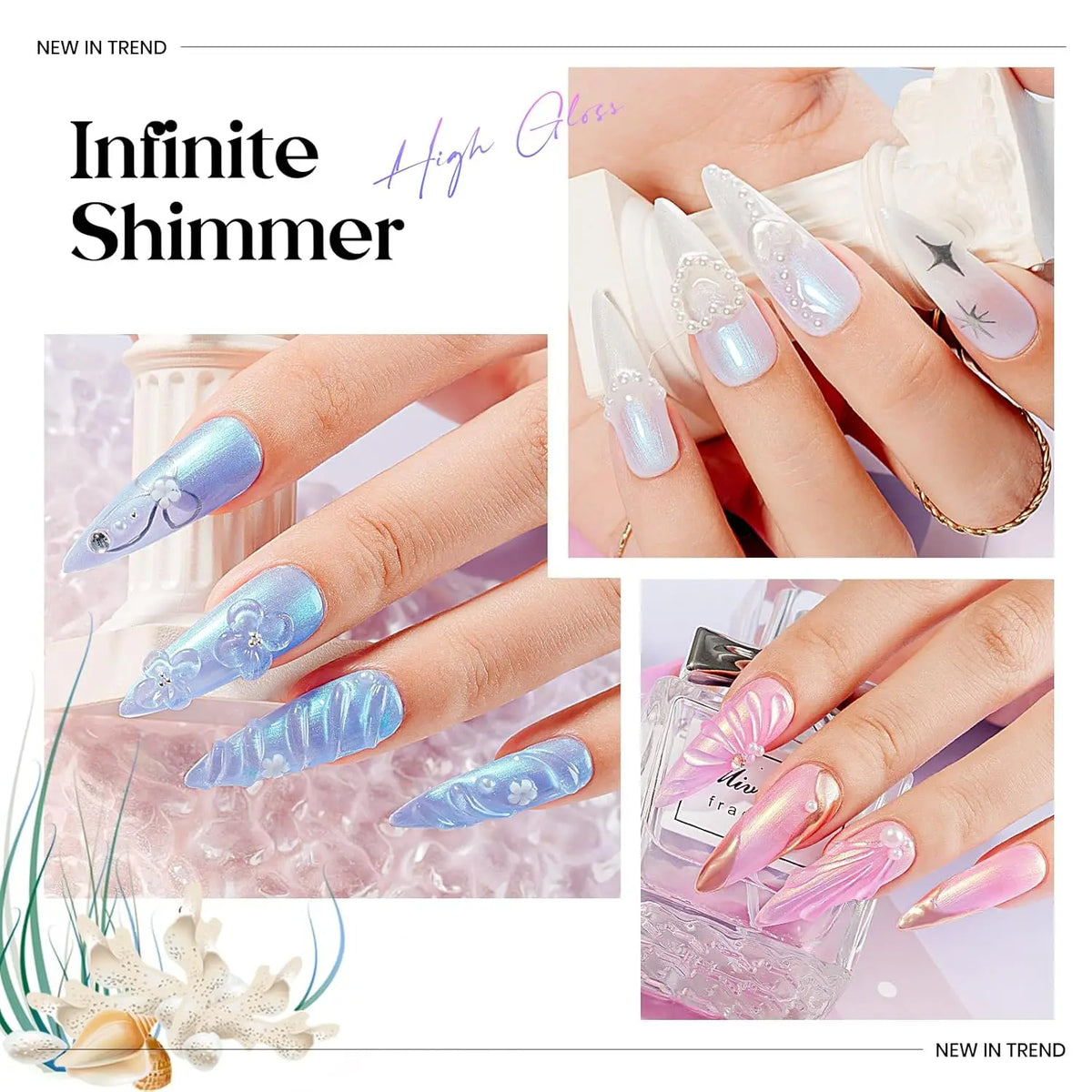 Makartt Pearl Gel Nail Polish Set 15ml One N'Done 6 Colors Shimmer Mermaid Glitter UV Gel Polish Soak Off High-Gloss Manicure