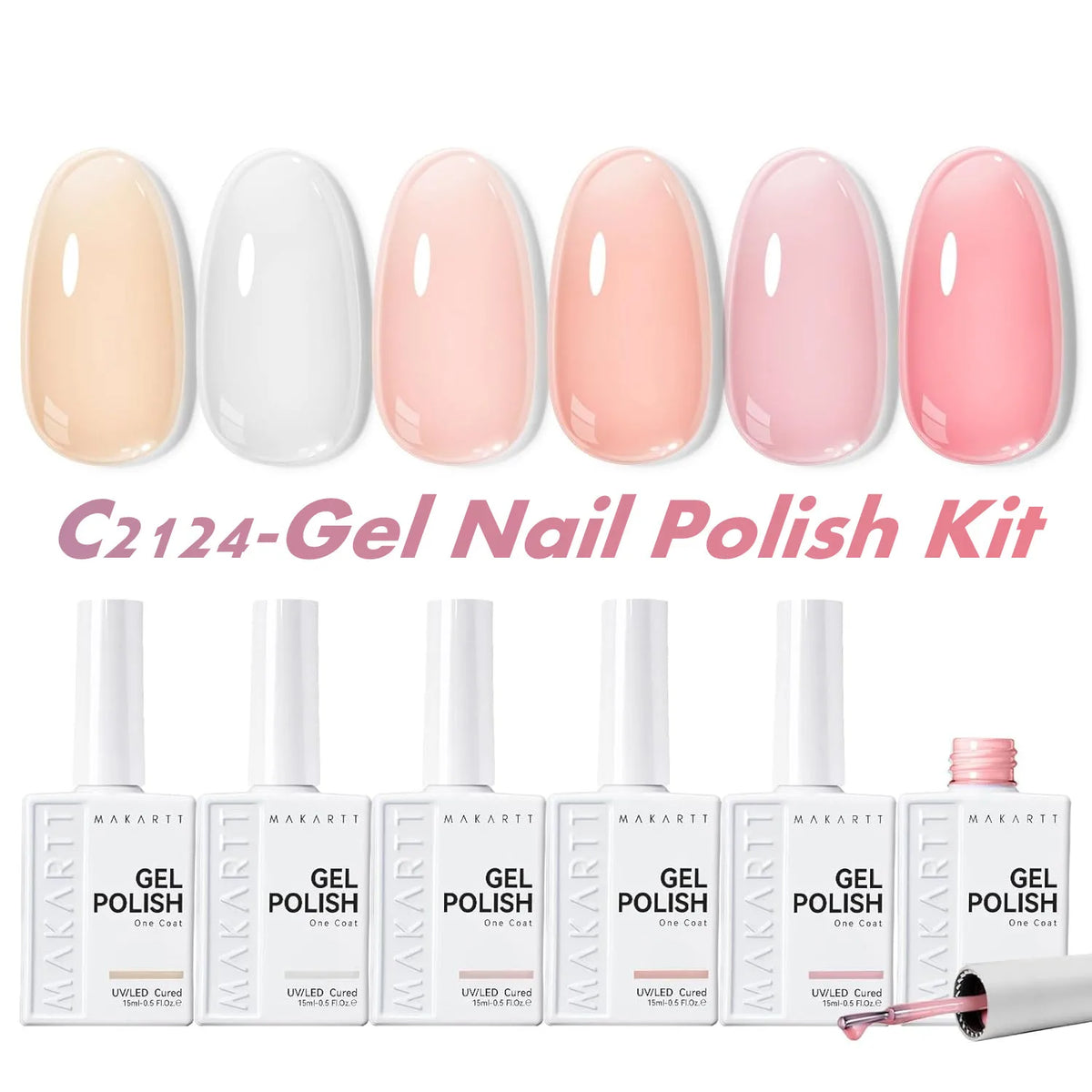 Makartt Pearl Gel Nail Polish Set 15ml One N'Done 6 Colors Shimmer Mermaid Glitter UV Gel Polish Soak Off High-Gloss Manicure