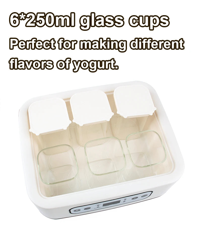 Electric Yogurt Maker 6 Glass Cups Automatic Natto Rice Wine Fermenting Machine Fermenter Sour Milk Pot Temperature Adjustment