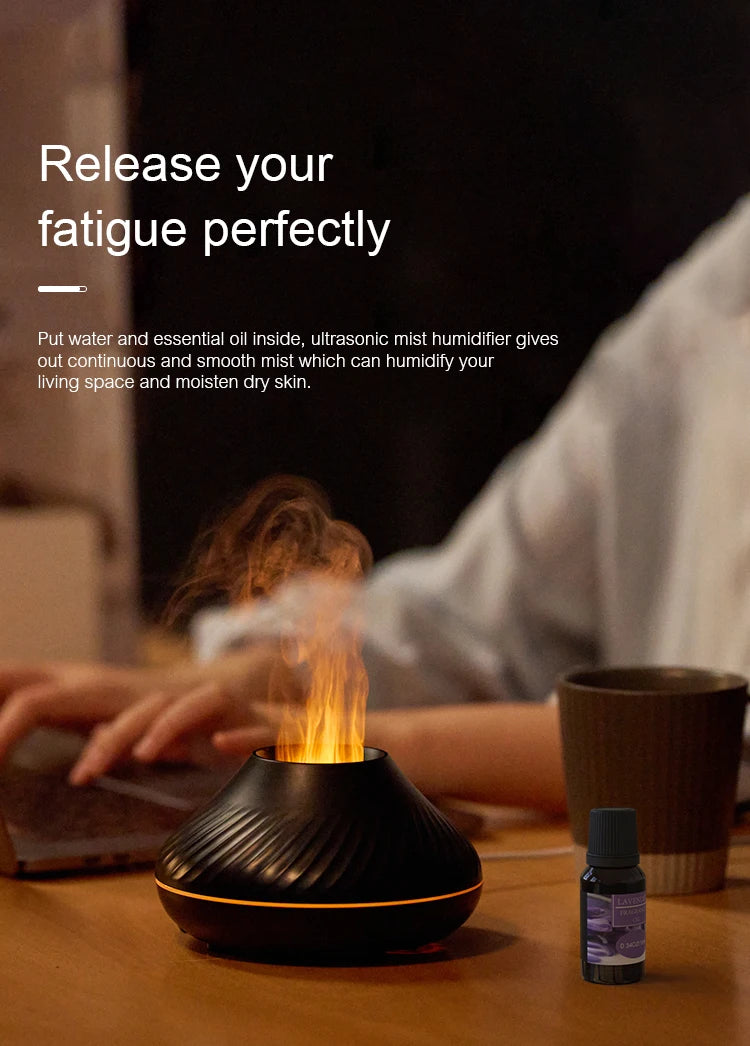 Colorful Flame Aromatherapy Humidifier Cool Mist Maker 130ml USB Essential Oil Aroma Diffuser for Home Bedroom Office Hotel