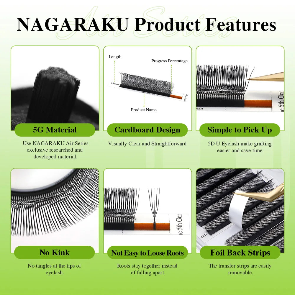 NAGARAKU 5cases 5D U Shape Lashes Soft Natural Eyelash Extensions Fast Free Delivery Ship from USA