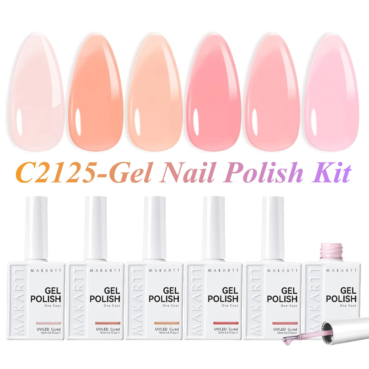 Makartt Pearl Gel Nail Polish Set 15ml One N'Done 6 Colors Shimmer Mermaid Glitter UV Gel Polish Soak Off High-Gloss Manicure