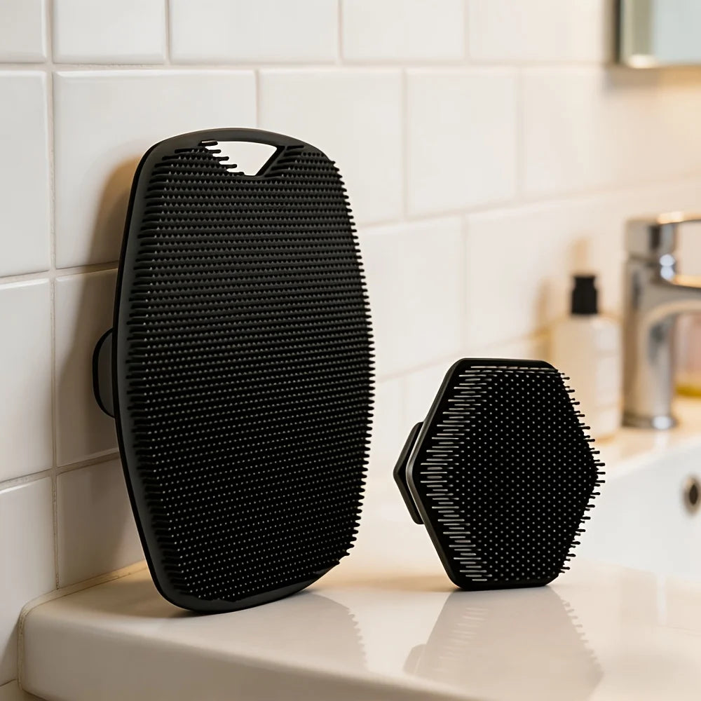 2-piece exfoliating back brush set, with hexagonal face brush, multi-purpose shower cleaning tool, for smooth skin