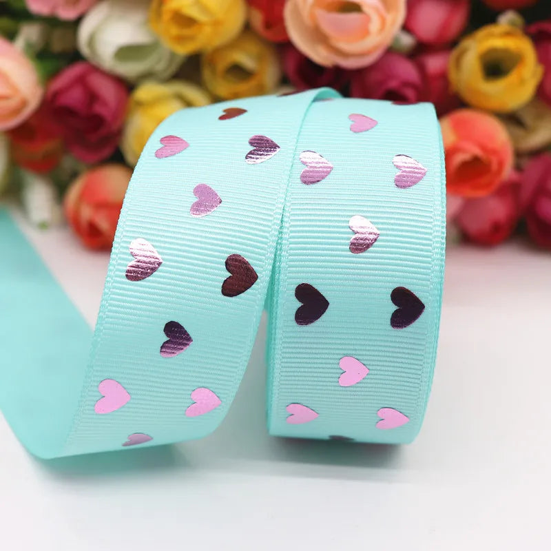 10 Yards 1" 25MM Valentine's Day Pink Gold Heart-Shaped Printed Ribbon For Hair Bows DIY Crafts Handmade Accessories M20012103