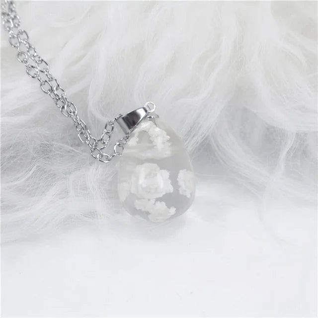 Manual Resin Ball Crescent Moon Chain Necklace Women Blue Sky White Cloud Necklace Fashion Jewelry Gift for Girlfriend Dropship