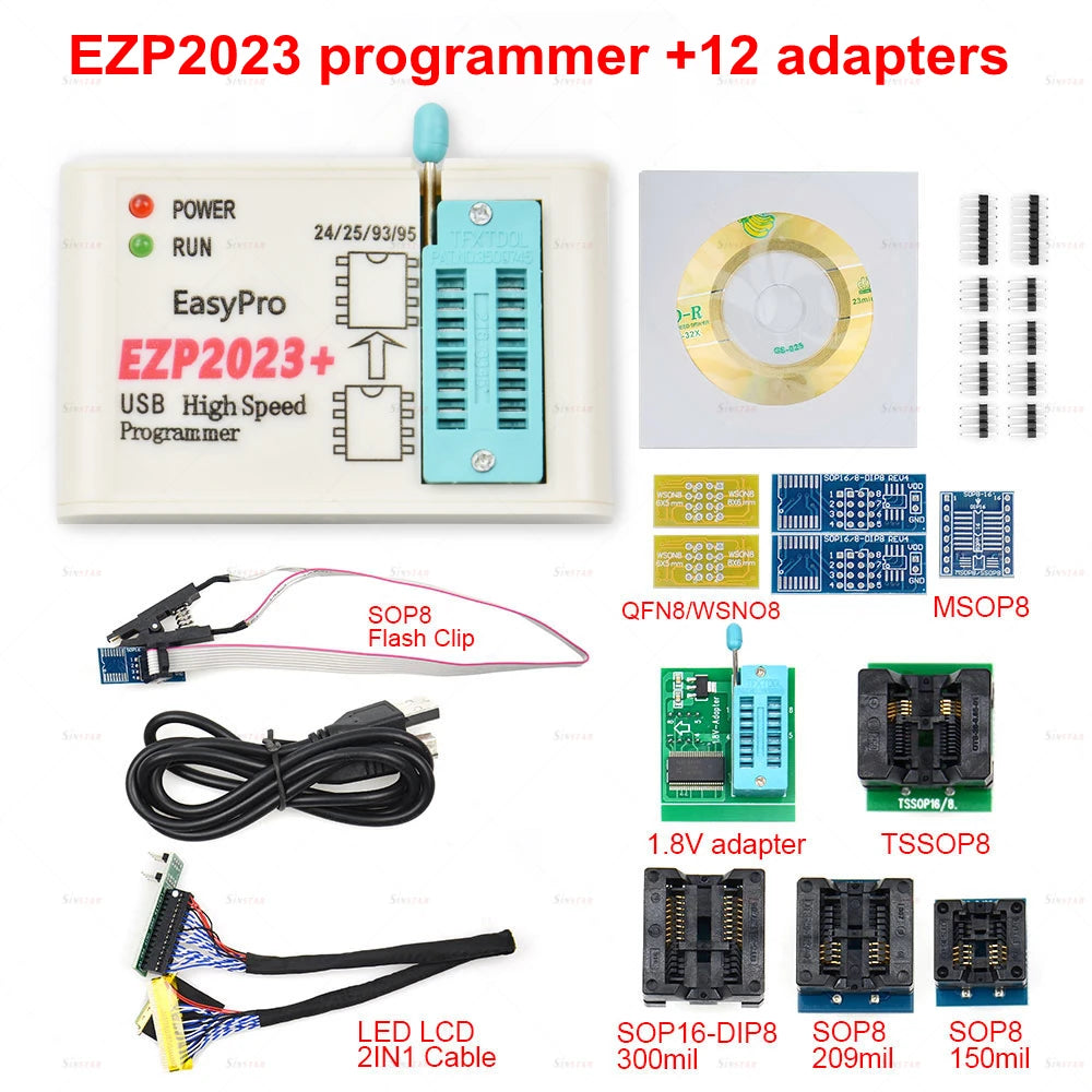 CH554T EZP2023 High-speed USB SPI Programmer Support24 25 26 93 95 EEPROM 25 Flash BIOS Chip+12socket Original
