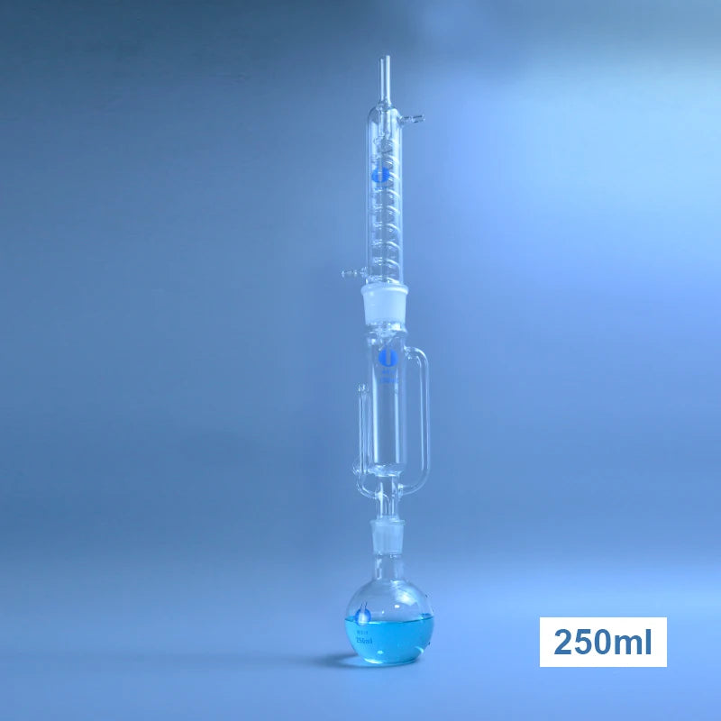 High-quality 150ml/250ml/500ml Lab Glass Soxhlet Extractor Condenser and Extractor Body with Coiled/Bulbed, Lab Glassware Kit