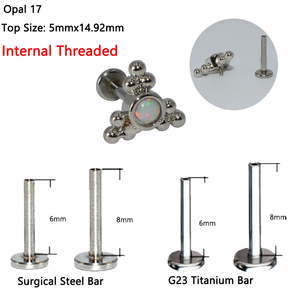 1PC G23 Titanium&Steel Opal Cluster Ear Tragus Helix Cartilage Cz Gem Flower Earring Stud Labret Bar Ring Body Piercing Jewelry
