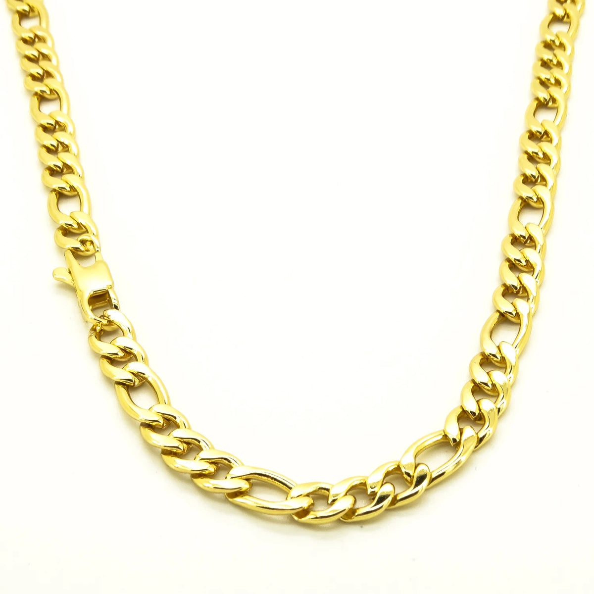 Plated 18K Gold Necklace 6 mm Width For Masculine Men Women Fashion Jewelry Stainless Steel Figaro Chain 20''-36'' Inches