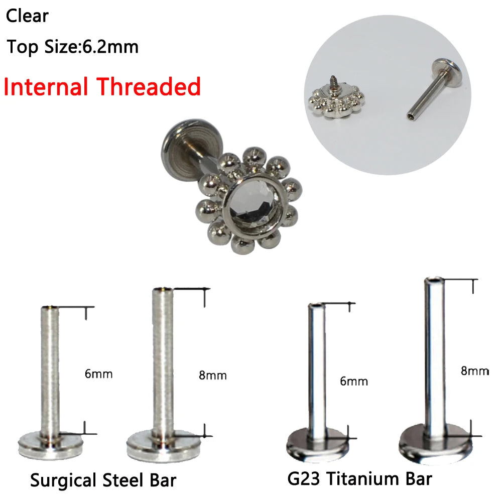 1PC G23 Titanium&Steel Opal Cluster Ear Tragus Helix Cartilage Cz Gem Flower Earring Stud Labret Bar Ring Body Piercing Jewelry
