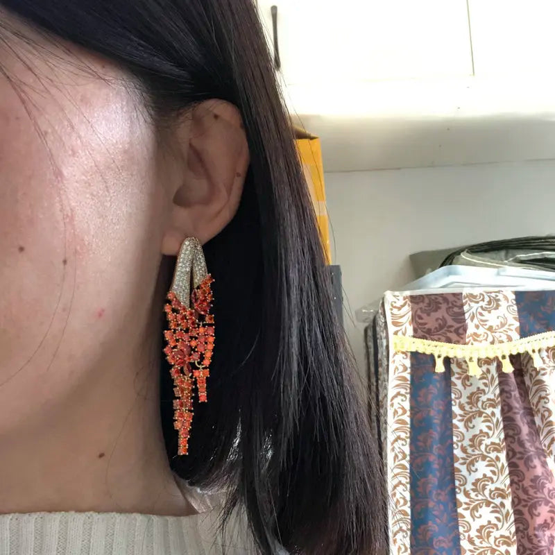 Bilincolor Golden Orange Long Tassel Earring for Women Wedding