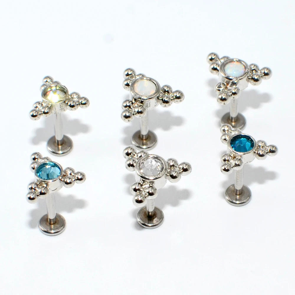 1PC G23 Titanium&Steel Opal Cluster Ear Tragus Helix Cartilage Cz Gem Flower Earring Stud Labret Bar Ring Body Piercing Jewelry