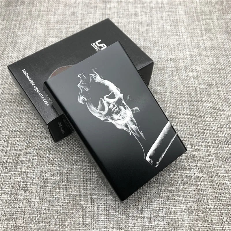 Personalized Customized Smoking Skull Cigarette Case Boxes Ultra Thin Portable Aluminium Alloy Slide Cigarette Box Smoke boxes