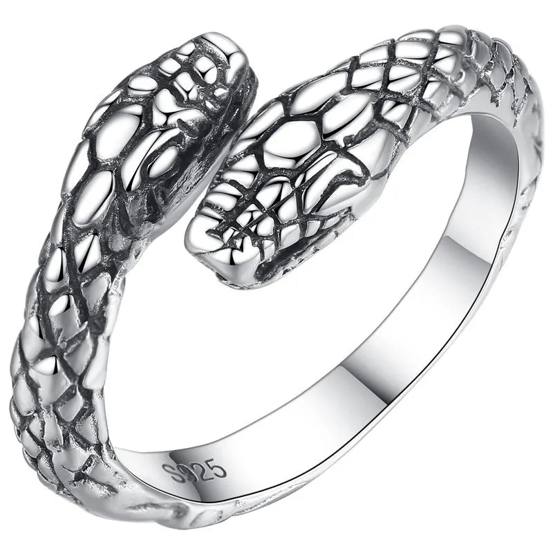 Vintage Double Snake Head Thai Silver Ladies Finger Rings Jewelry Unisex Party Gifts Never Fade Women Men