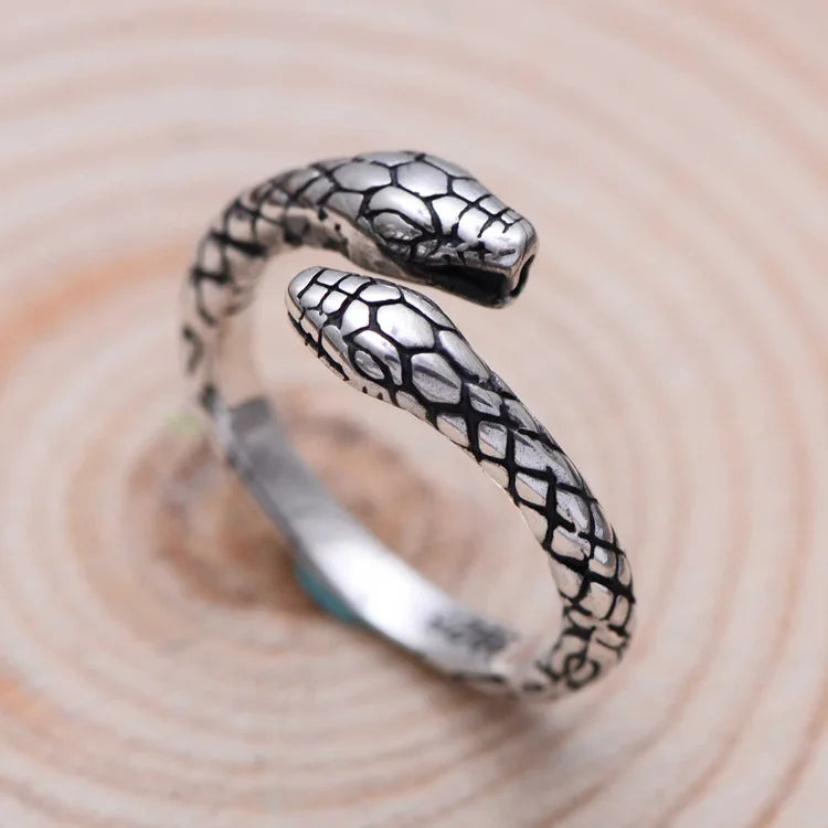 Vintage Double Snake Head Thai Silver Ladies Finger Rings Jewelry Unisex Party Gifts Never Fade Women Men