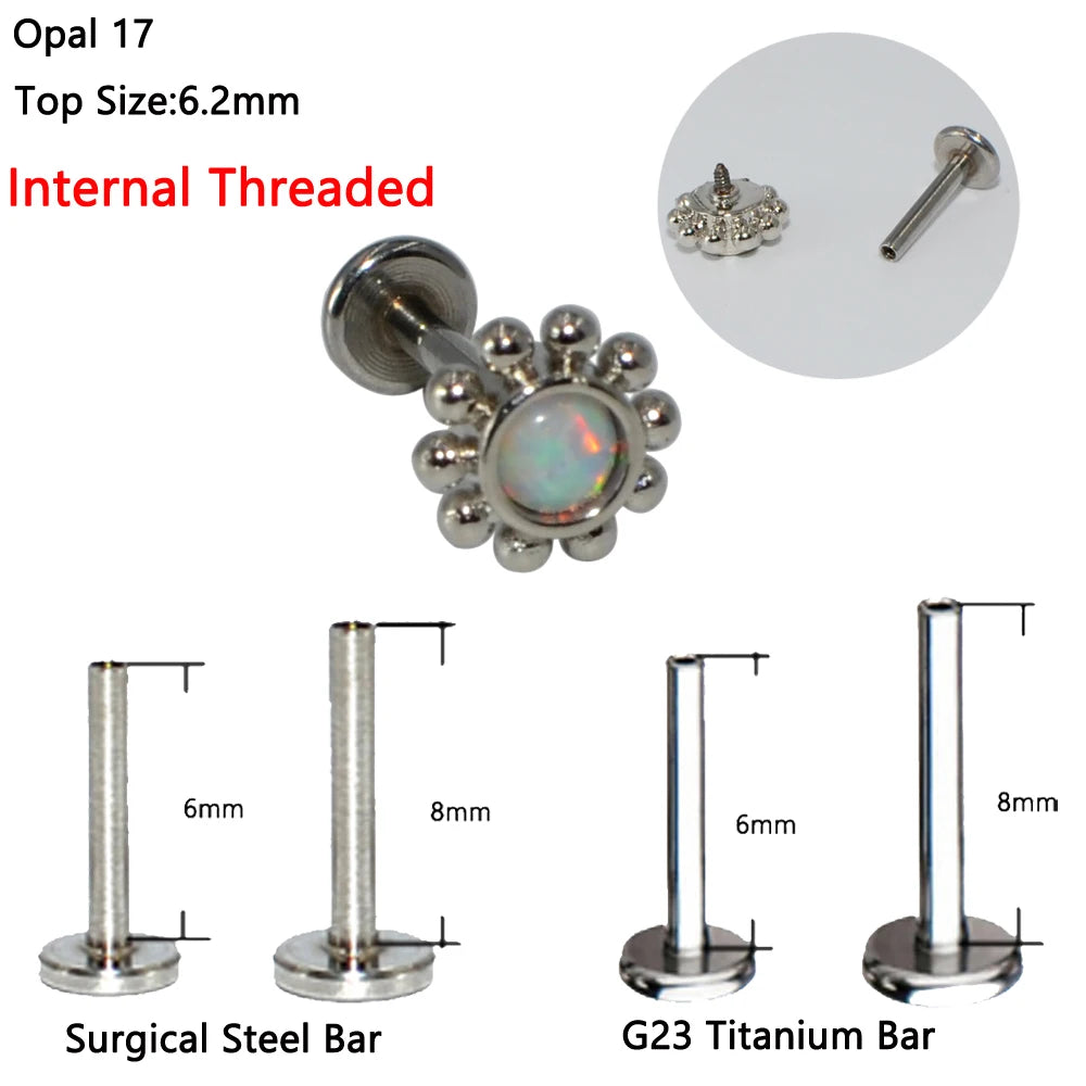 1PC G23 Titanium&Steel Opal Cluster Ear Tragus Helix Cartilage Cz Gem Flower Earring Stud Labret Bar Ring Body Piercing Jewelry