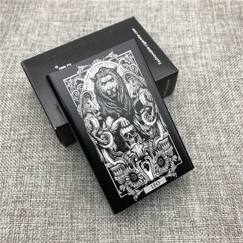 Personalized Customized Smoking Skull Cigarette Case Boxes Ultra Thin Portable Aluminium Alloy Slide Cigarette Box Smoke boxes