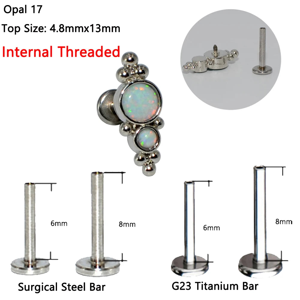 1PC G23 Titanium&Steel Opal Cluster Ear Tragus Helix Cartilage Cz Gem Flower Earring Stud Labret Bar Ring Body Piercing Jewelry