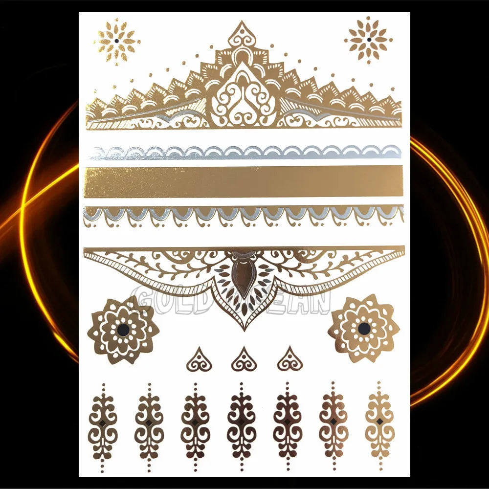 1PC Summer Style Men Women Body Art Gold Metallic Tattoo Sticker HYS-101 Chain Bracelet Fake Jewelry Waterproof Temporary Tattoo