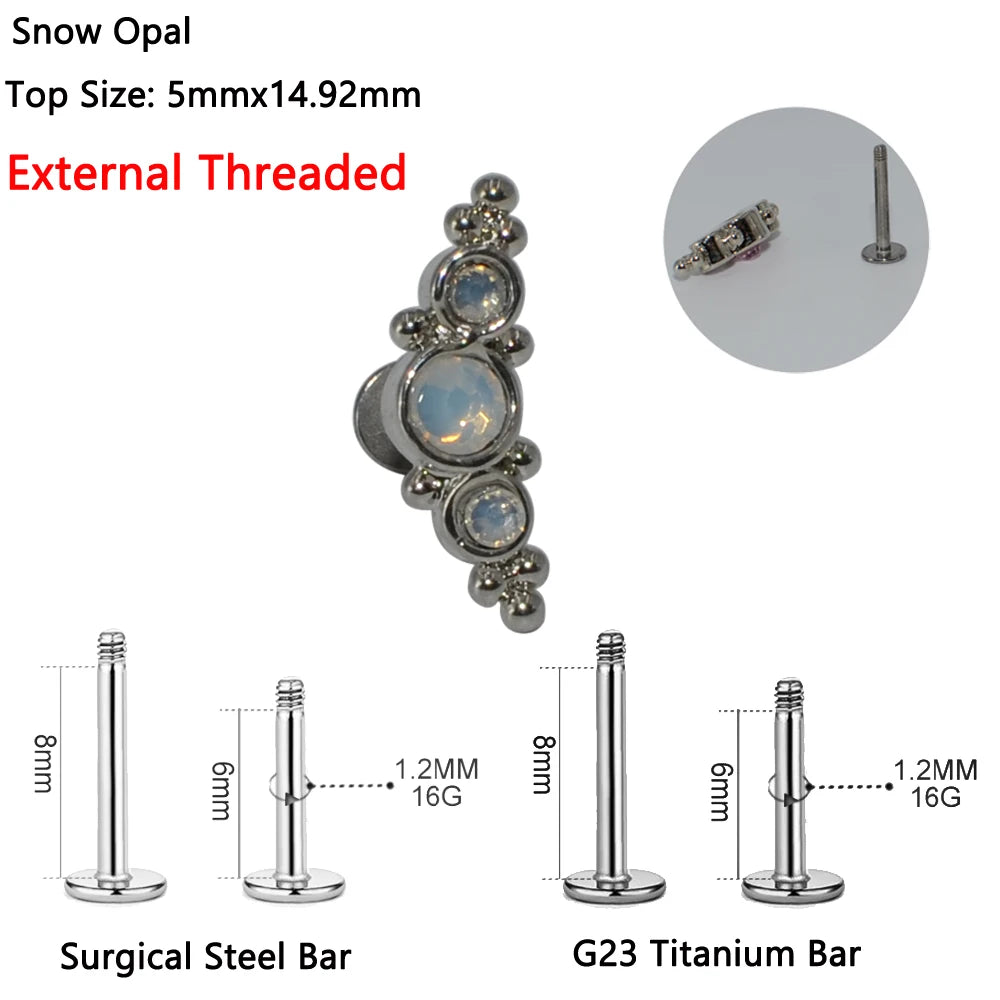 1PC G23 Titanium&Steel Opal Cluster Ear Tragus Helix Cartilage Cz Gem Flower Earring Stud Labret Bar Ring Body Piercing Jewelry